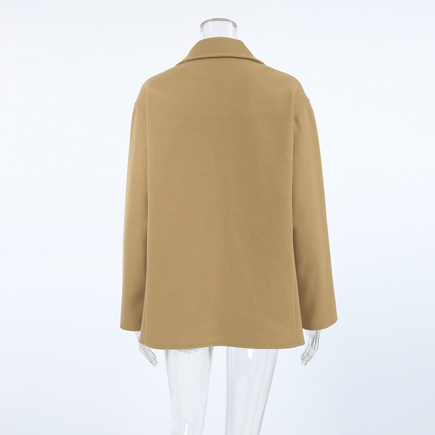 Oversized Double Breasted Lapel Jacket - khaki - 2