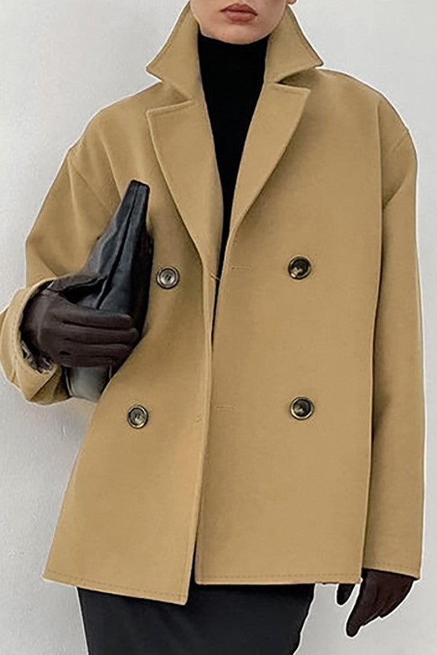 Oversized Double Breasted Lapel Jacket - khaki - 22