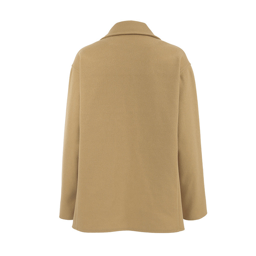 Oversized Double Breasted Lapel Jacket - khaki - 5