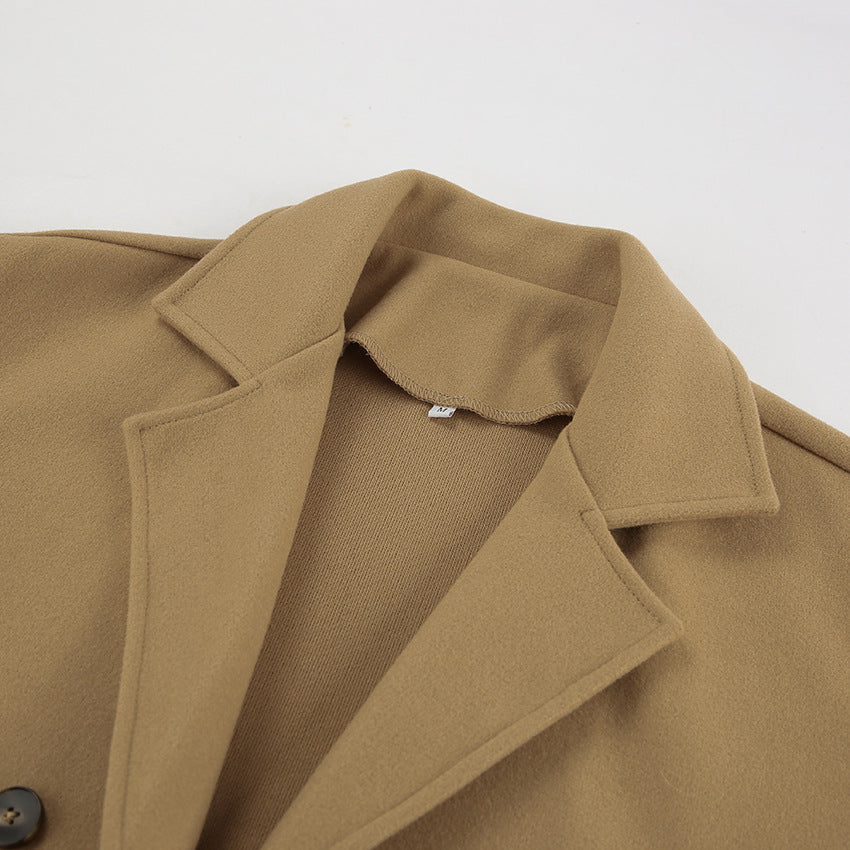 Oversized Double Breasted Lapel Jacket - khaki - 6