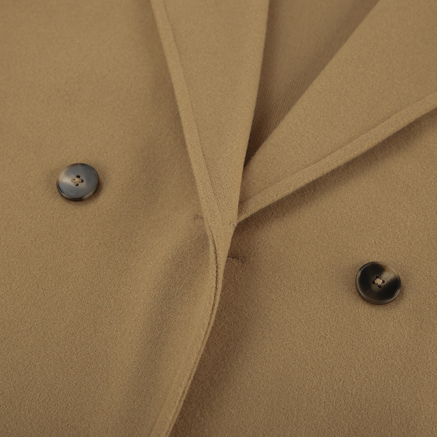 Oversized Double Breasted Lapel Jacket - khaki - 7