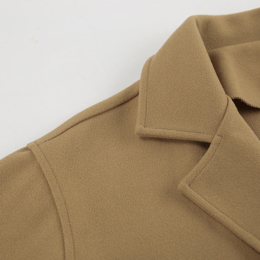 Oversized Double Breasted Lapel Jacket - khaki - 8