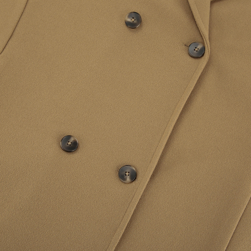 Oversized Double Breasted Lapel Jacket - khaki - 9
