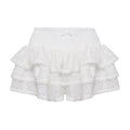 Tiered Ruffle Lace Trim Shorts - White