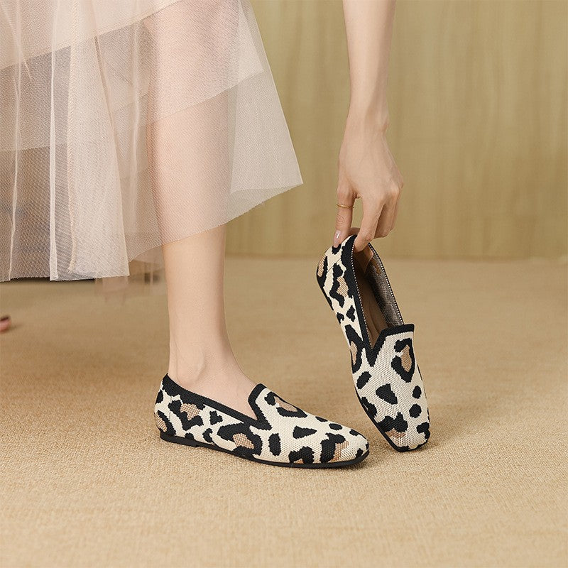 Square Toe Knit Loafer Flats