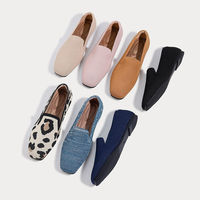 Square Toe Knit Loafer Flats