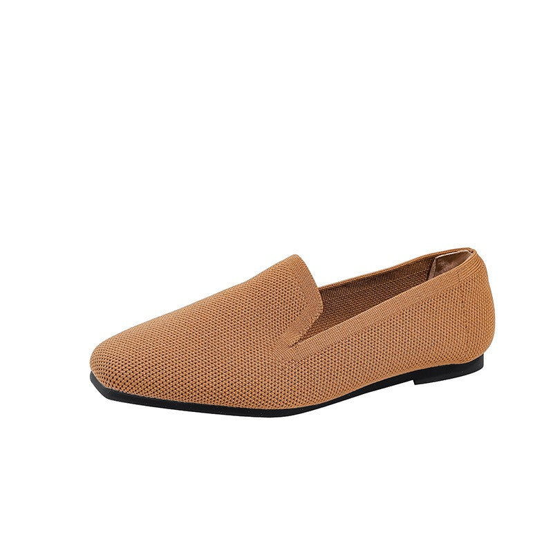 Square Toe Knit Loafer Flats
