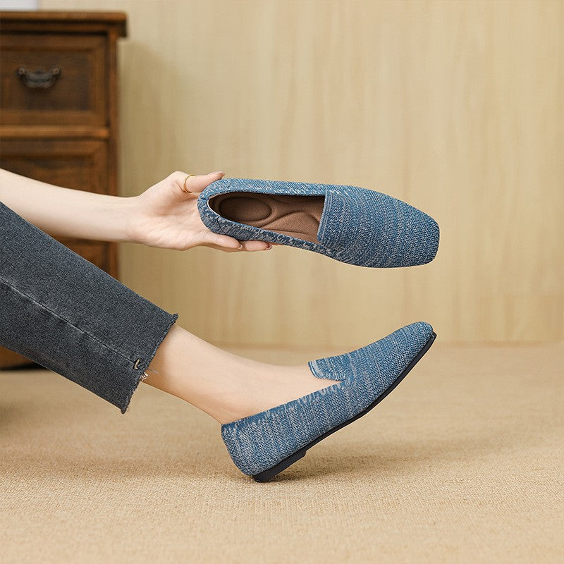 Square Toe Knit Loafer Flats