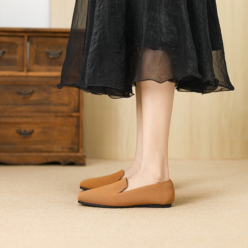 Square Toe Knit Loafer Flats