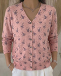 Ditsy Floral Button-Front Knit Cardigan - Pink