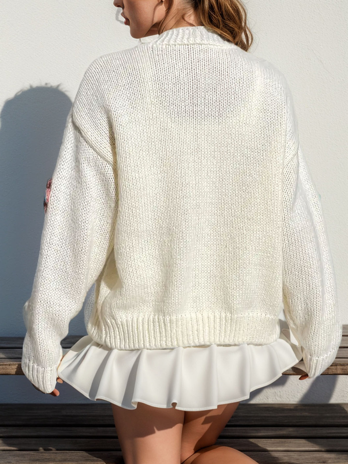 Crochet Flower Applique Button Cardigan - view 1