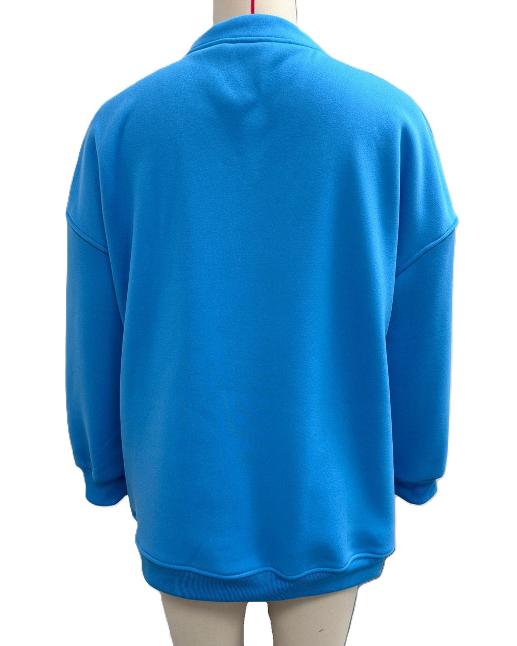 Notch V Neck Drop Shoulder Oversized Sweatshirt - Blue - 1