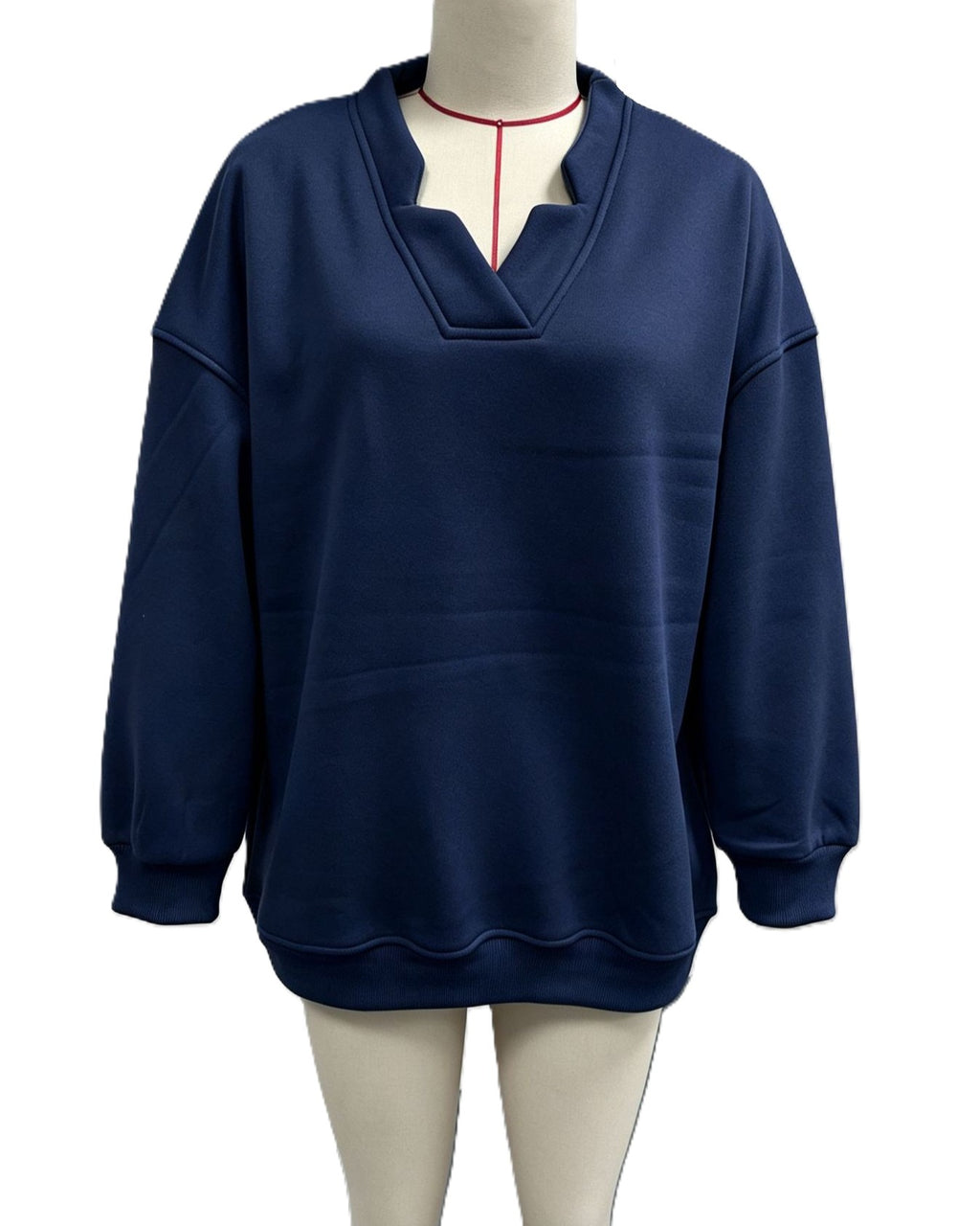 Notch V Neck Drop Shoulder Oversized Sweatshirt - Navy - 1
