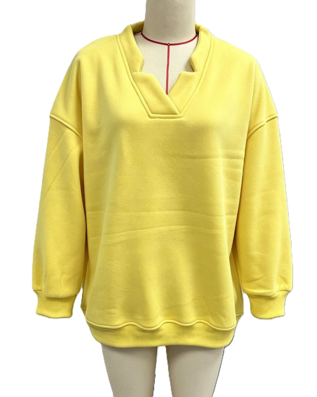 Notch V Neck Drop Shoulder Oversized Sweatshirt - Yellow