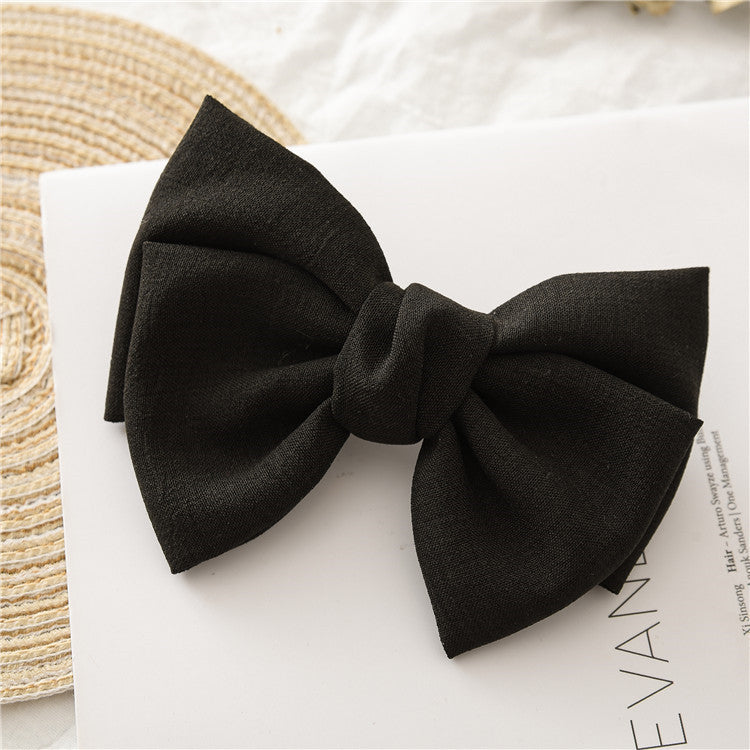 Knotted Linen Bow Hair Clip Barrette - Black