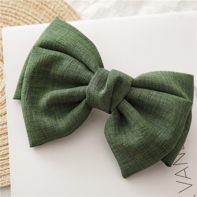Knotted Linen Bow Hair Clip Barrette - Green