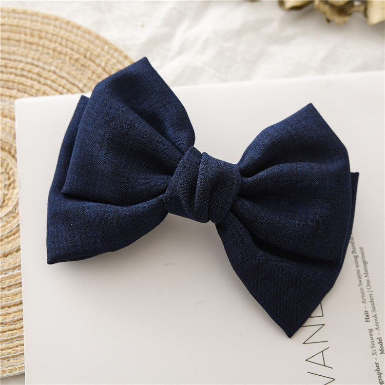 Knotted Linen Bow Hair Clip Barrette - NavyBlue