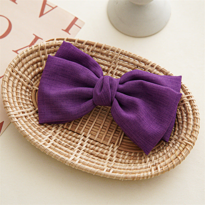 Knotted Linen Bow Hair Clip Barrette - Purple