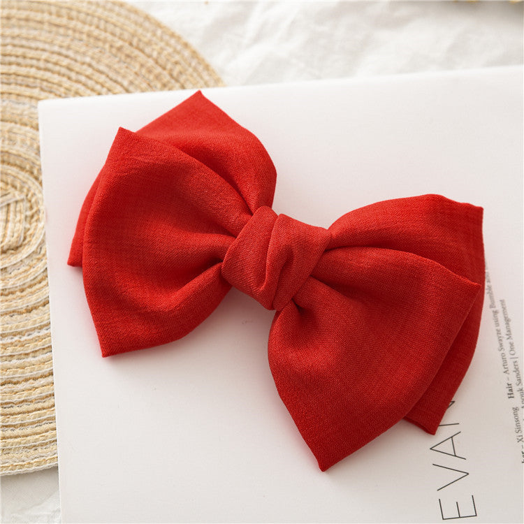 Knotted Linen Bow Hair Clip Barrette - Red