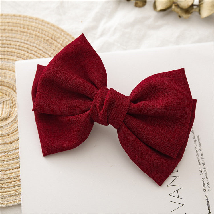 Knotted Linen Bow Hair Clip Barrette - WineRed