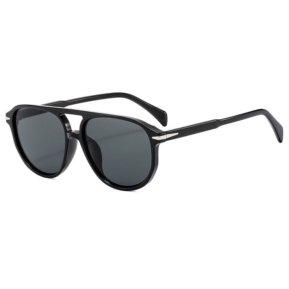 Rounded Pilot Frame Tinted Sunglasses - Black