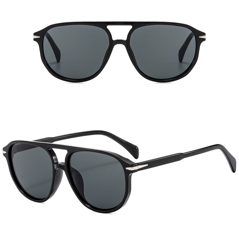 Rounded Pilot Frame Tinted Sunglasses - Black - 1