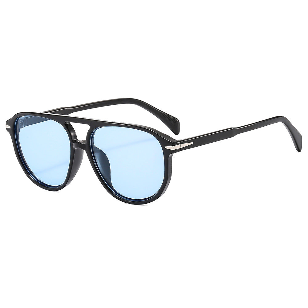 Rounded Pilot Frame Tinted Sunglasses - Blue