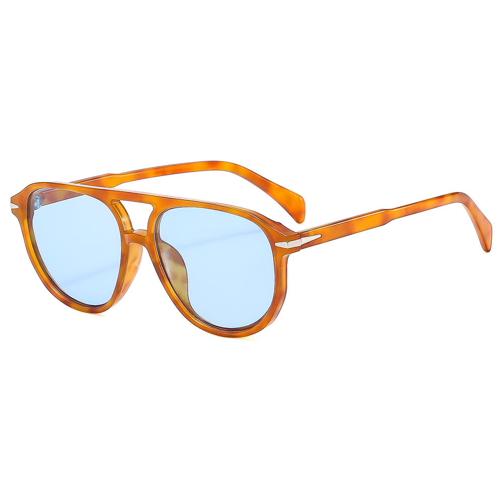 Rounded Pilot Frame Tinted Sunglasses - Decor_B