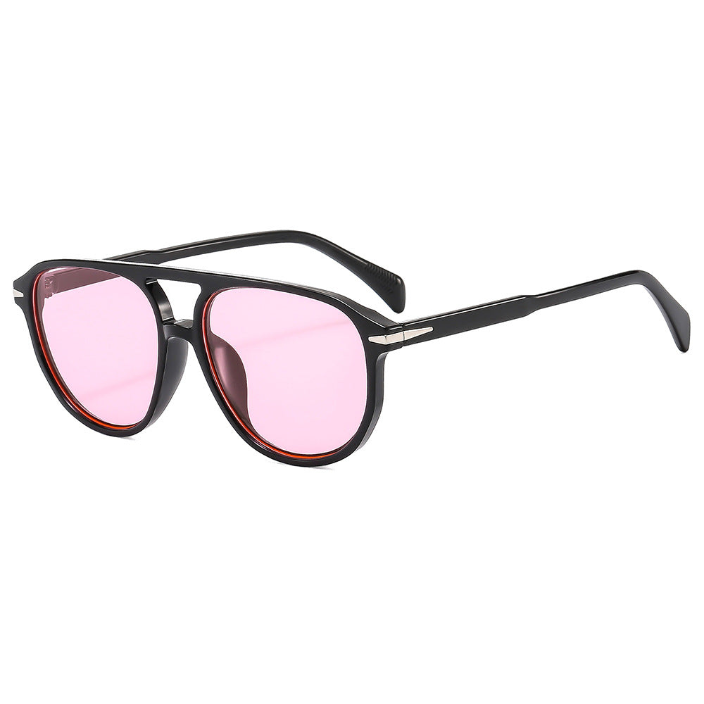 Rounded Pilot Frame Tinted Sunglasses - Pink