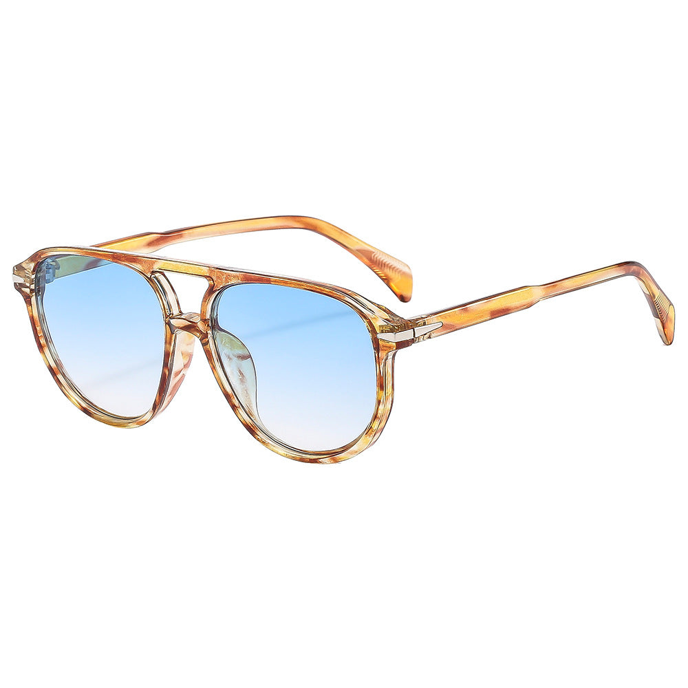 Rounded Pilot Frame Tinted Sunglasses - TeaBlue