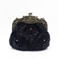 Vintage Beaded Rose Kiss Lock Evening Bag - Black