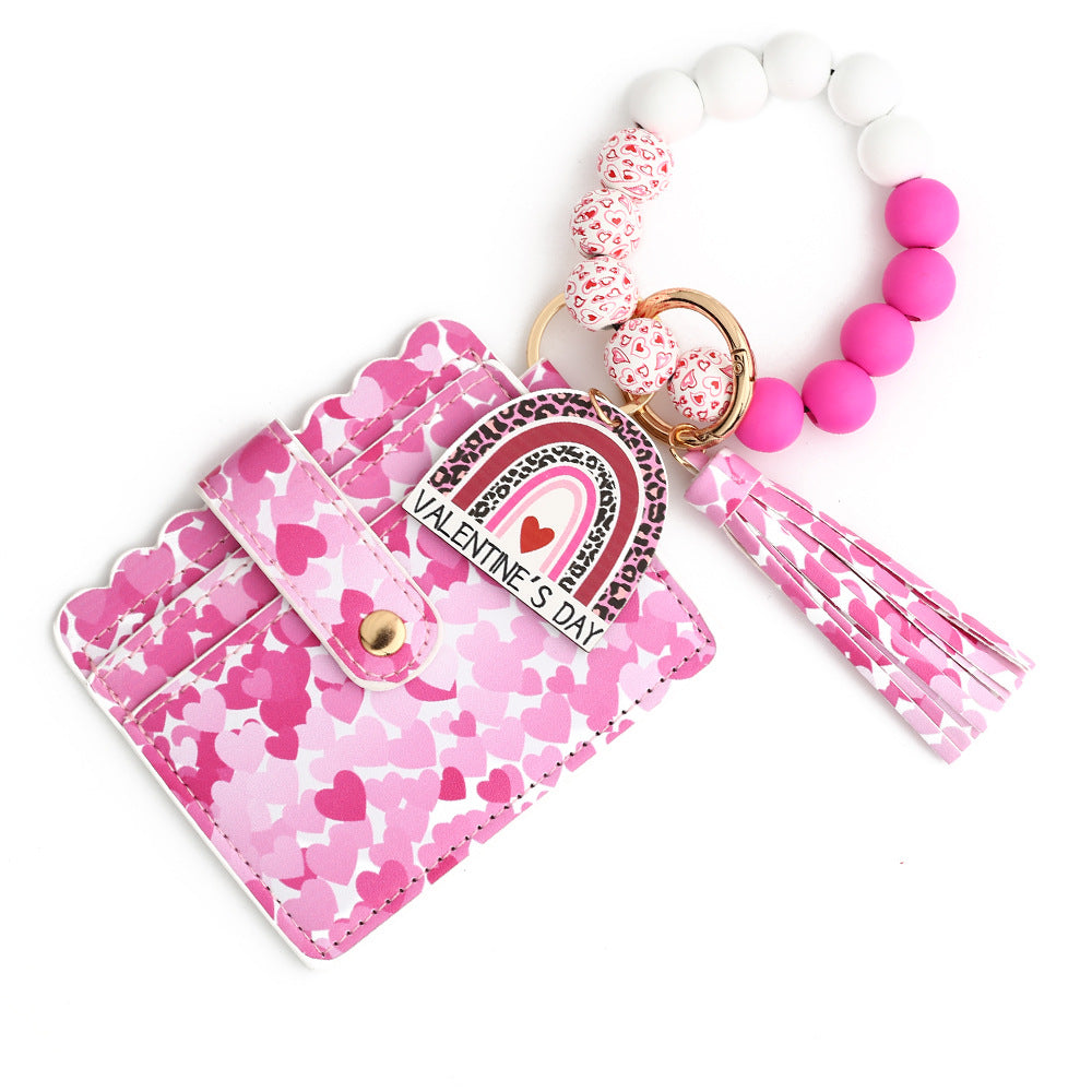 Heart Print Card Wallet Wristlet Keychain - NO-1