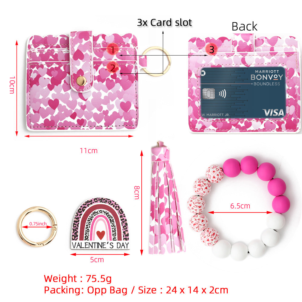 Heart Print Card Wallet Wristlet Keychain - NO-1 - 1