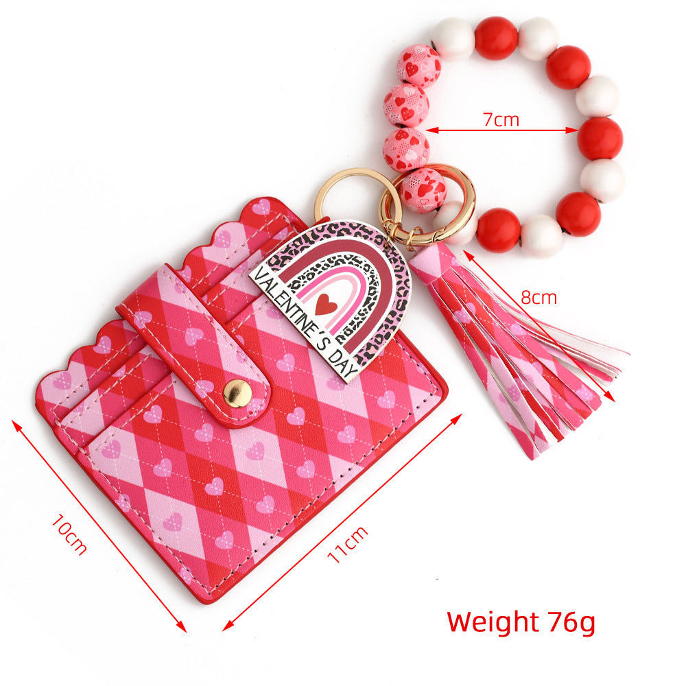Heart Print Card Wallet Wristlet Keychain - NO-2