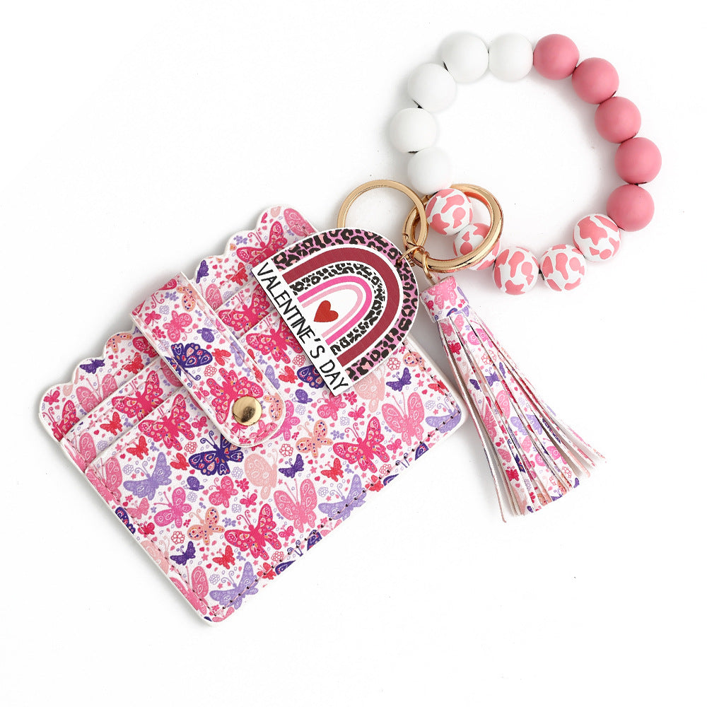 Heart Print Card Wallet Wristlet Keychain - NO-4