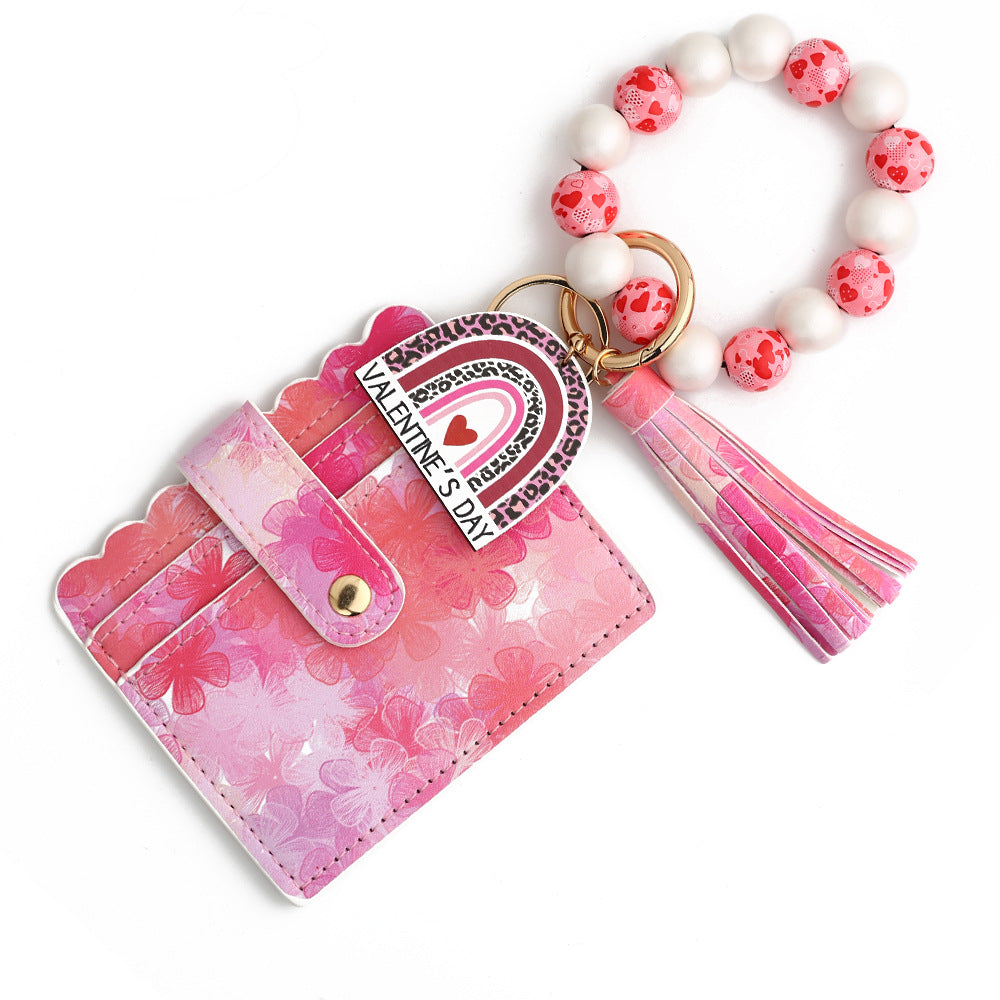 Heart Print Card Wallet Wristlet Keychain - NO-5