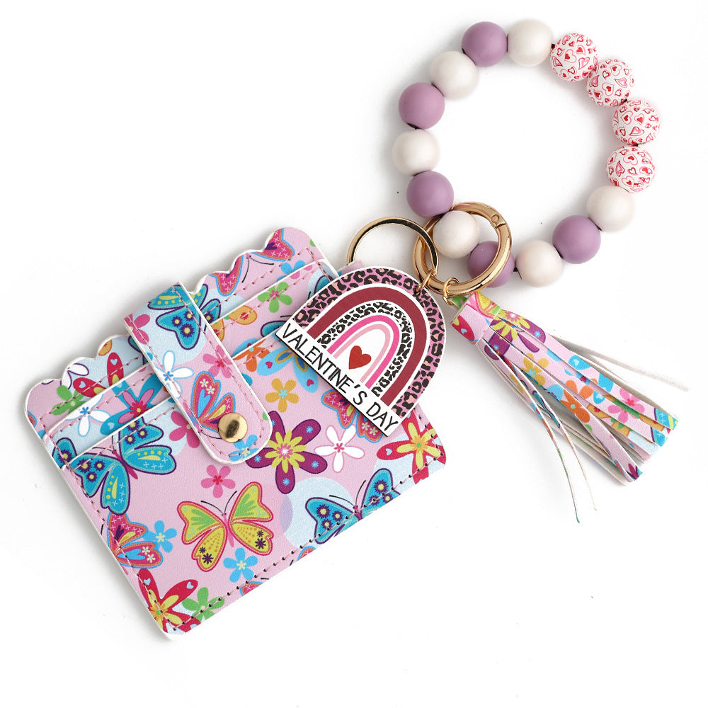 Heart Print Card Wallet Wristlet Keychain - NO-6