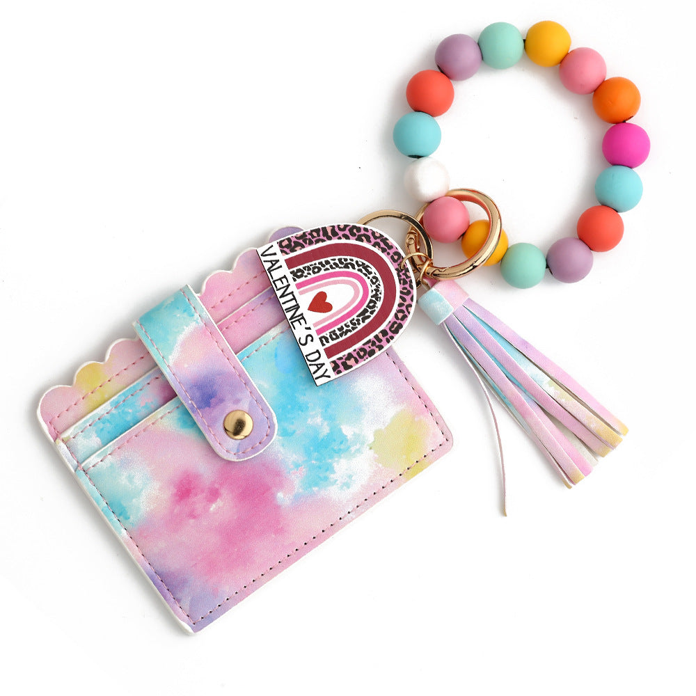 Heart Print Card Wallet Wristlet Keychain - NO-7