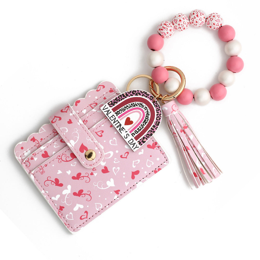 Heart Print Card Wallet Wristlet Keychain - NO-8