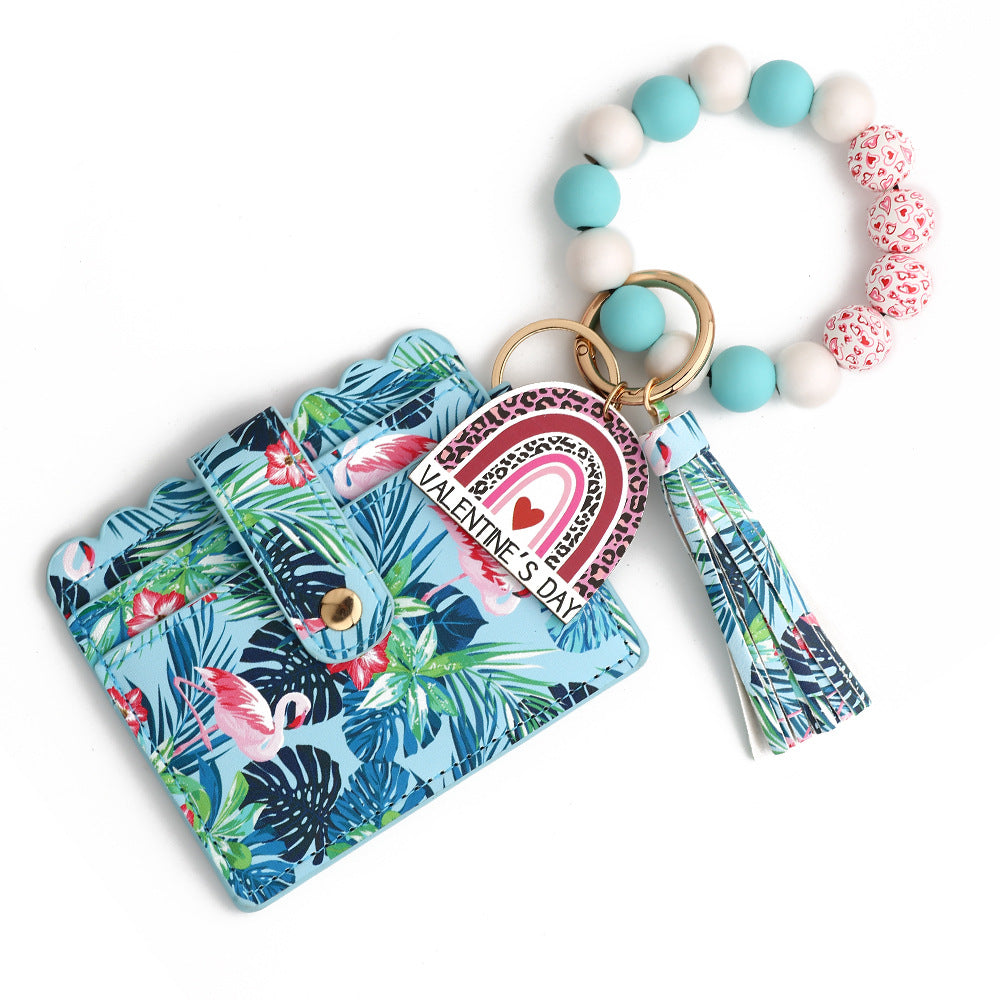 Heart Print Card Wallet Wristlet Keychain - NO-9