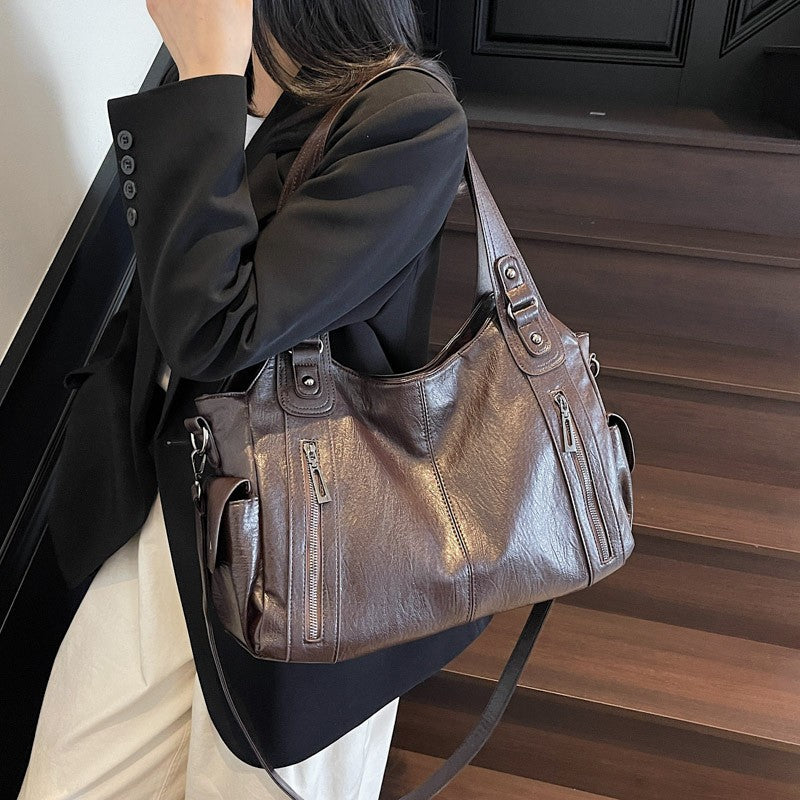 Slouchy Multi-Zip Hobo Shoulder Bag