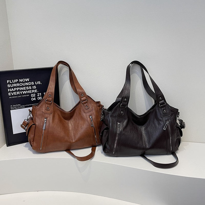 Slouchy Multi-Zip Hobo Shoulder Bag