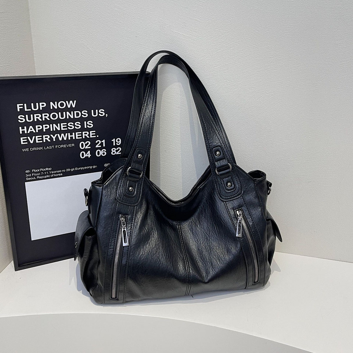 Slouchy Multi-Zip Hobo Shoulder Bag