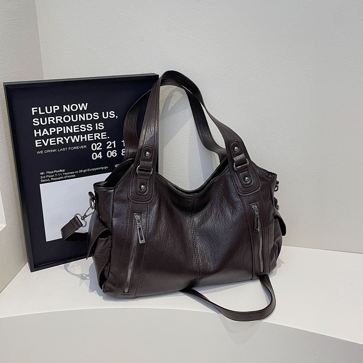 Slouchy Multi-Zip Hobo Shoulder Bag