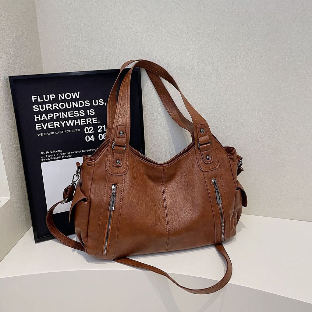 Slouchy Multi-Zip Hobo Shoulder Bag