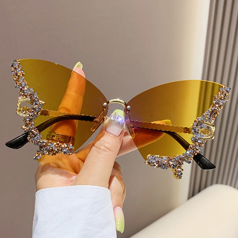 Butterfly Rimless Sunglasses With Crystal Wings - Color_01