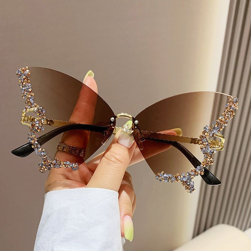 Butterfly Rimless Sunglasses With Crystal Wings - Color_02