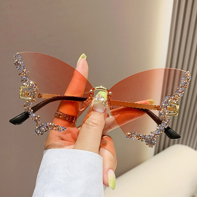 Butterfly Rimless Sunglasses With Crystal Wings - Color_03