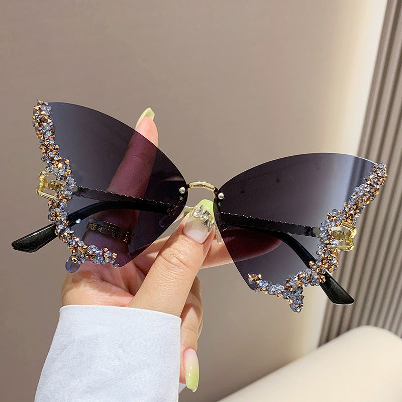 Butterfly Rimless Sunglasses With Crystal Wings - Color_04