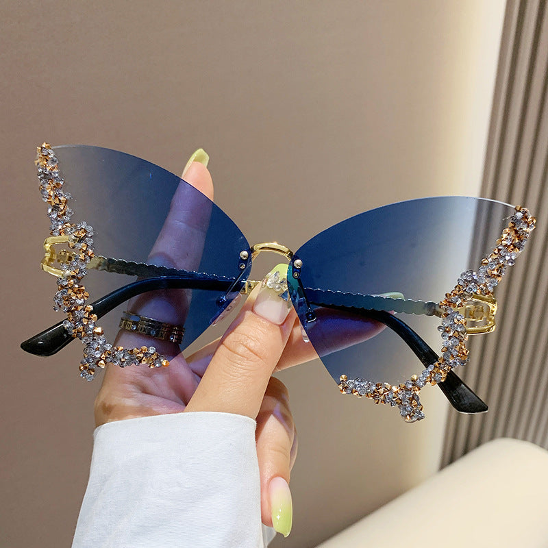 Butterfly Rimless Sunglasses With Crystal Wings - Color_05
